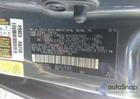 2014 Toyota Sienna Xle V6 8 Passenger from USA, damaged, VIN 5TDYK3DC8ES425294